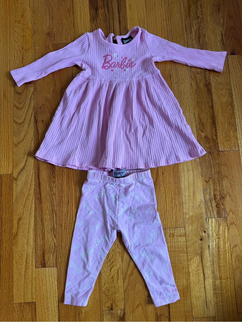 Barbie Light Pink Ribbed Dress and Logo Leggings Set